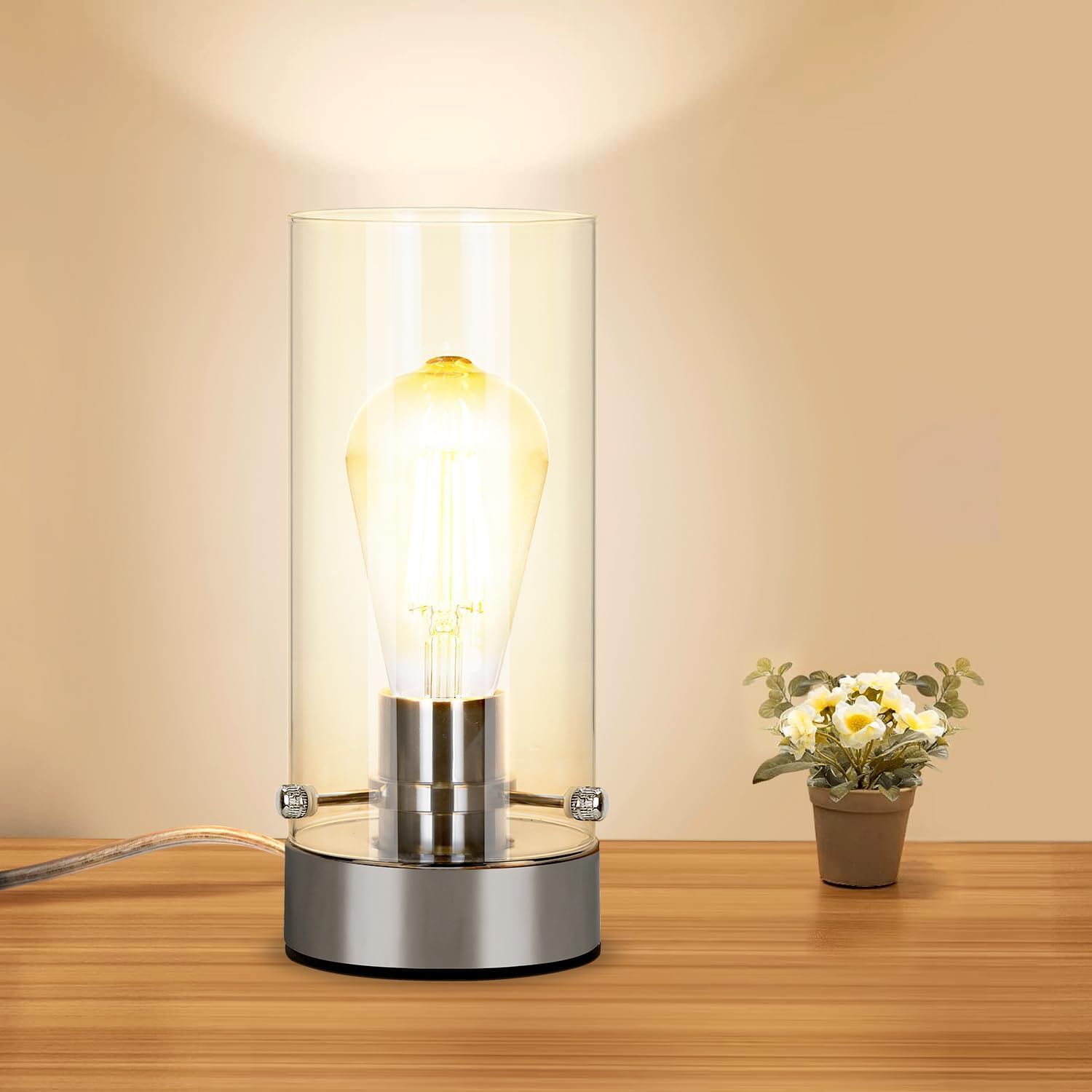 Luxe Black Nightstand Lamp — Chrome-Clear