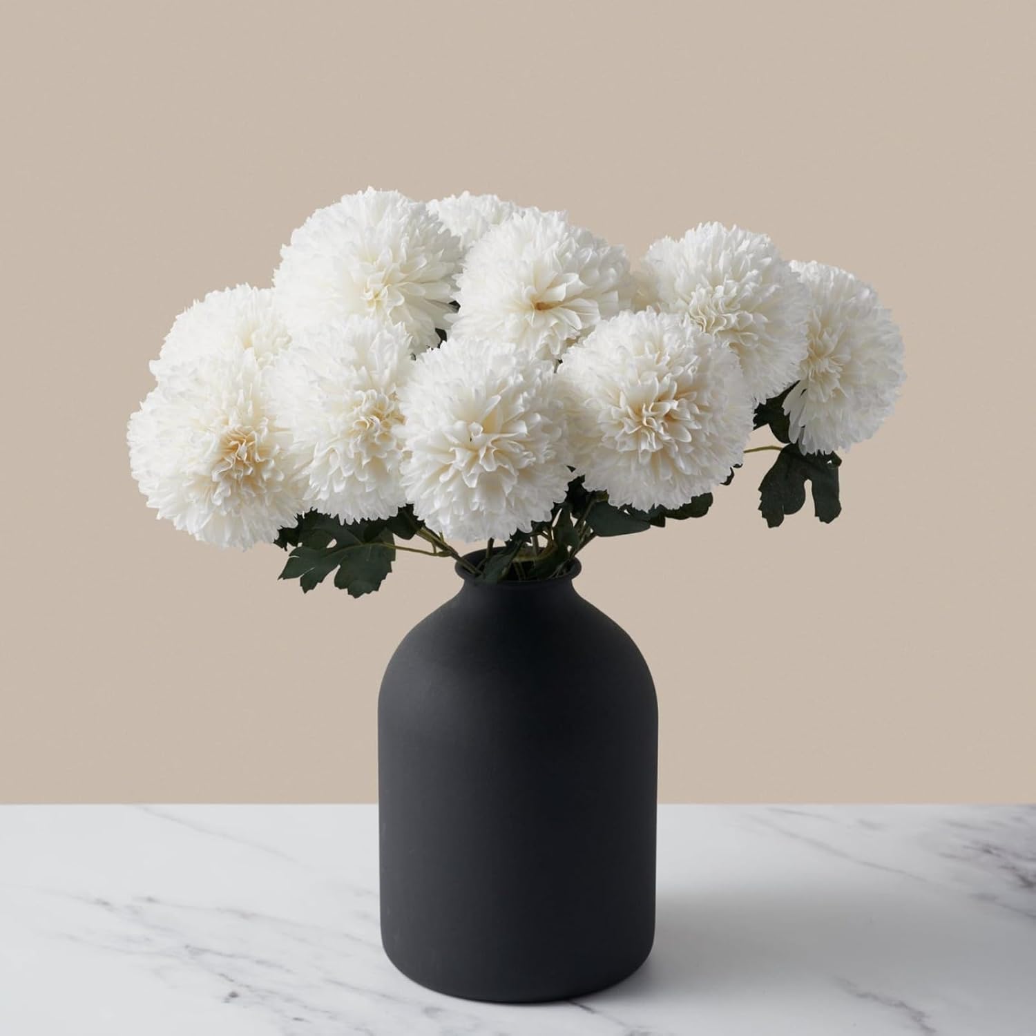 Pom Pom Beige Artificial Flowers — White Large