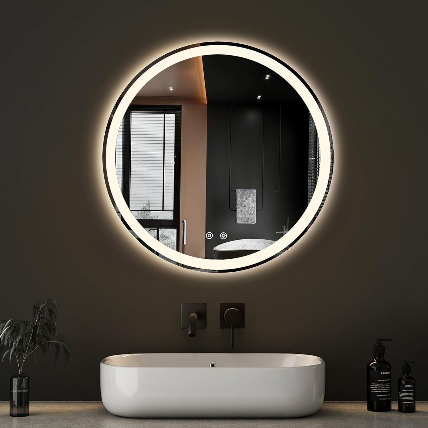 Round Luxe Black Wall Mirror — 20.2" — Led-white Round