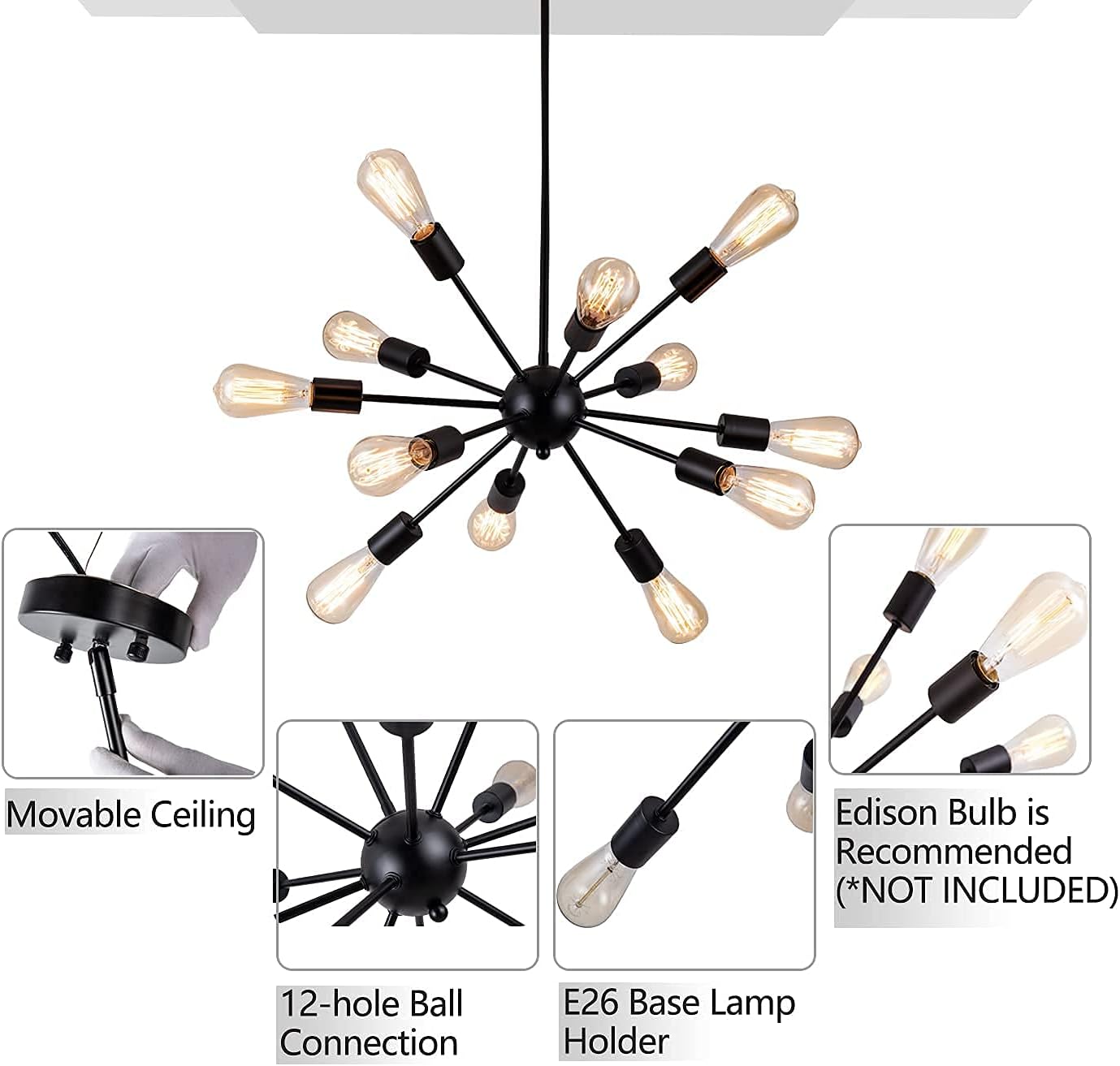 Vintage Farmhouse Black Chandelier — 12-Light - View 6