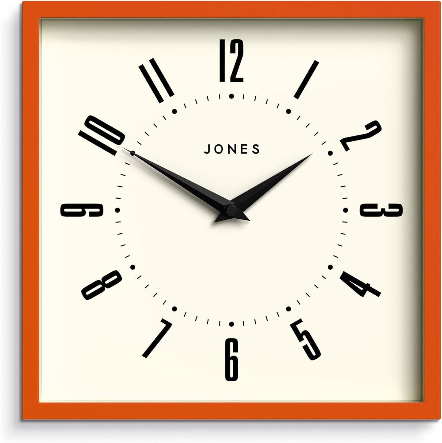 Mid-Century Black Wall Clock — 10" — Pumpkin Orange