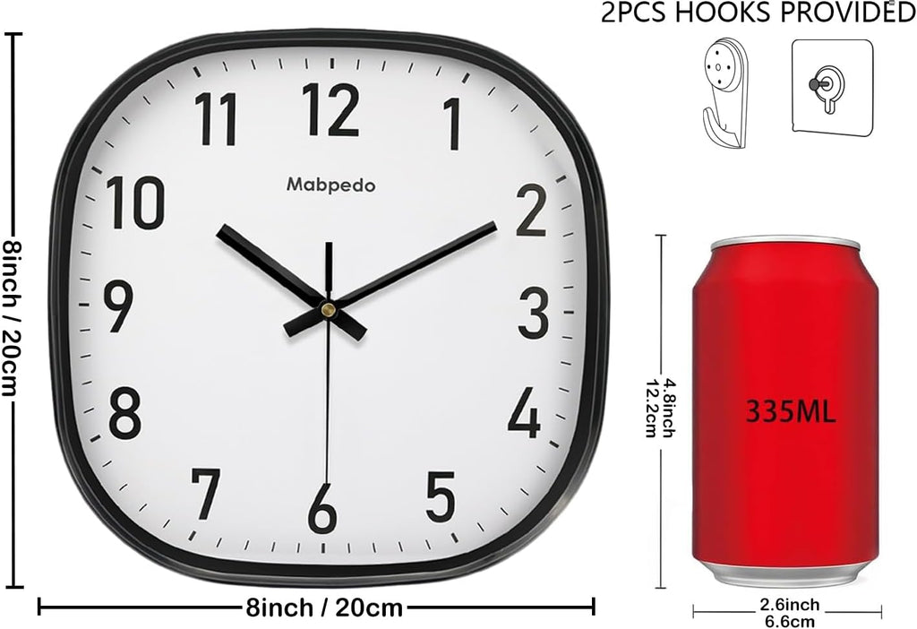 Battery Operated Black Wall Clock — 8" - View 3