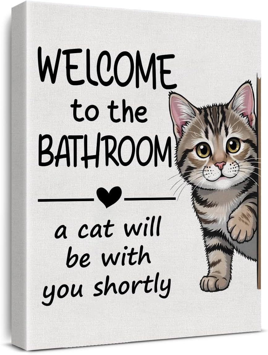 Beige Framed Wall Art — Cat Bathroom 01