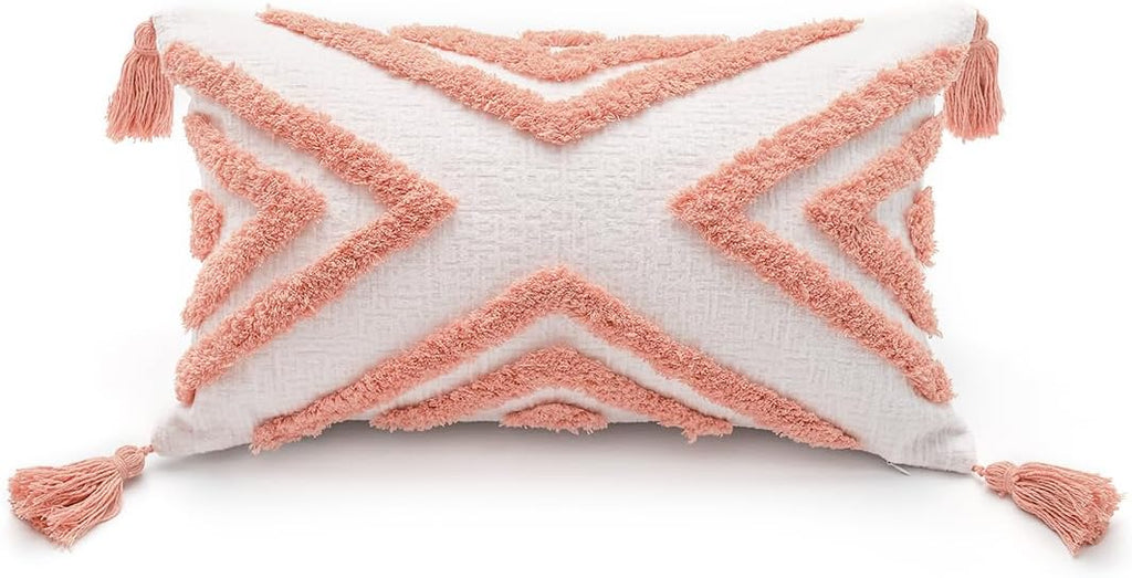 Tufted Boho Grey Throw Pillow Cover — 20" — Pink