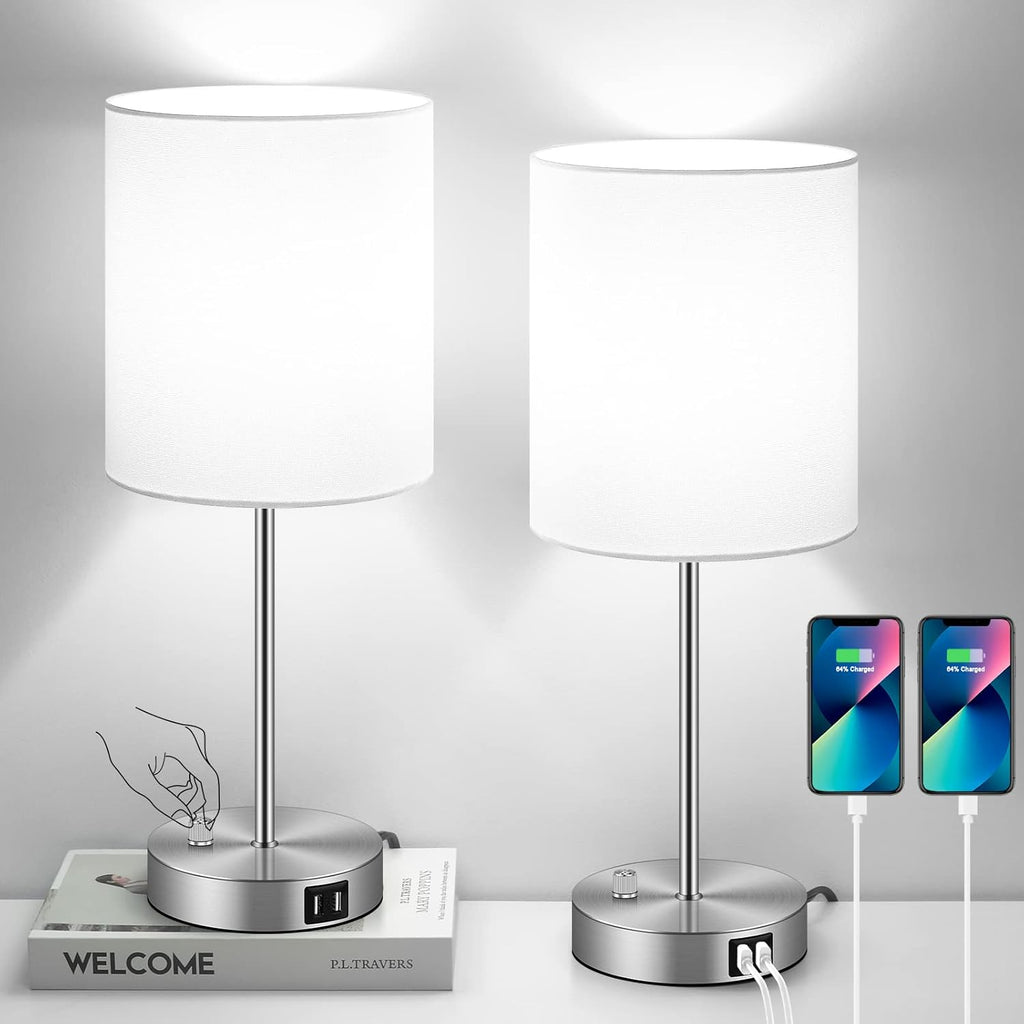 USB Black Desk Lamp — Set of 2 — White+Silver