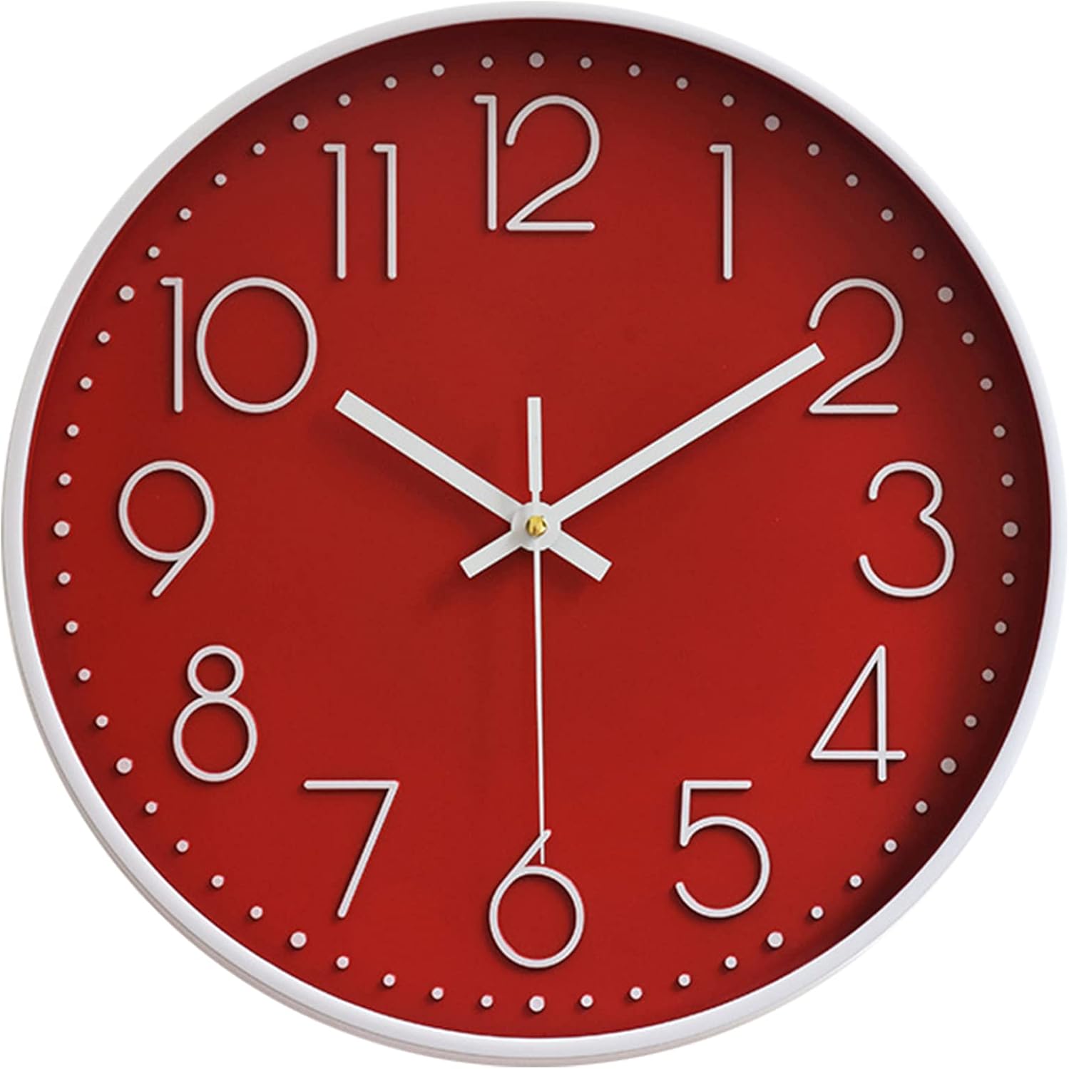 Battery Operated Black Wall Clock — 12" — Red