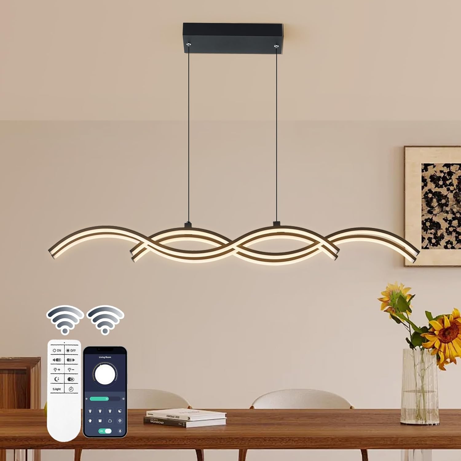 Dimmable Luxe Black Chandelier — 4 Wave, Black