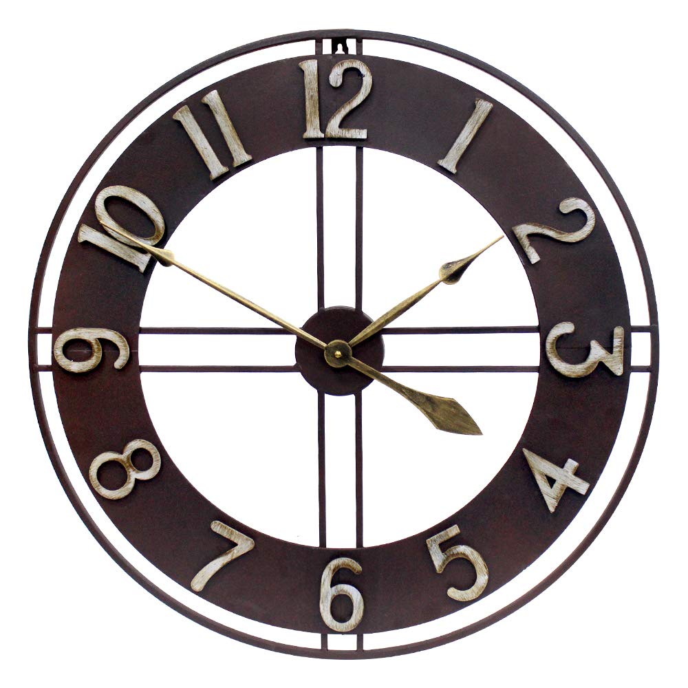Vintage Farmhouse Brown Wall Clock — 30"