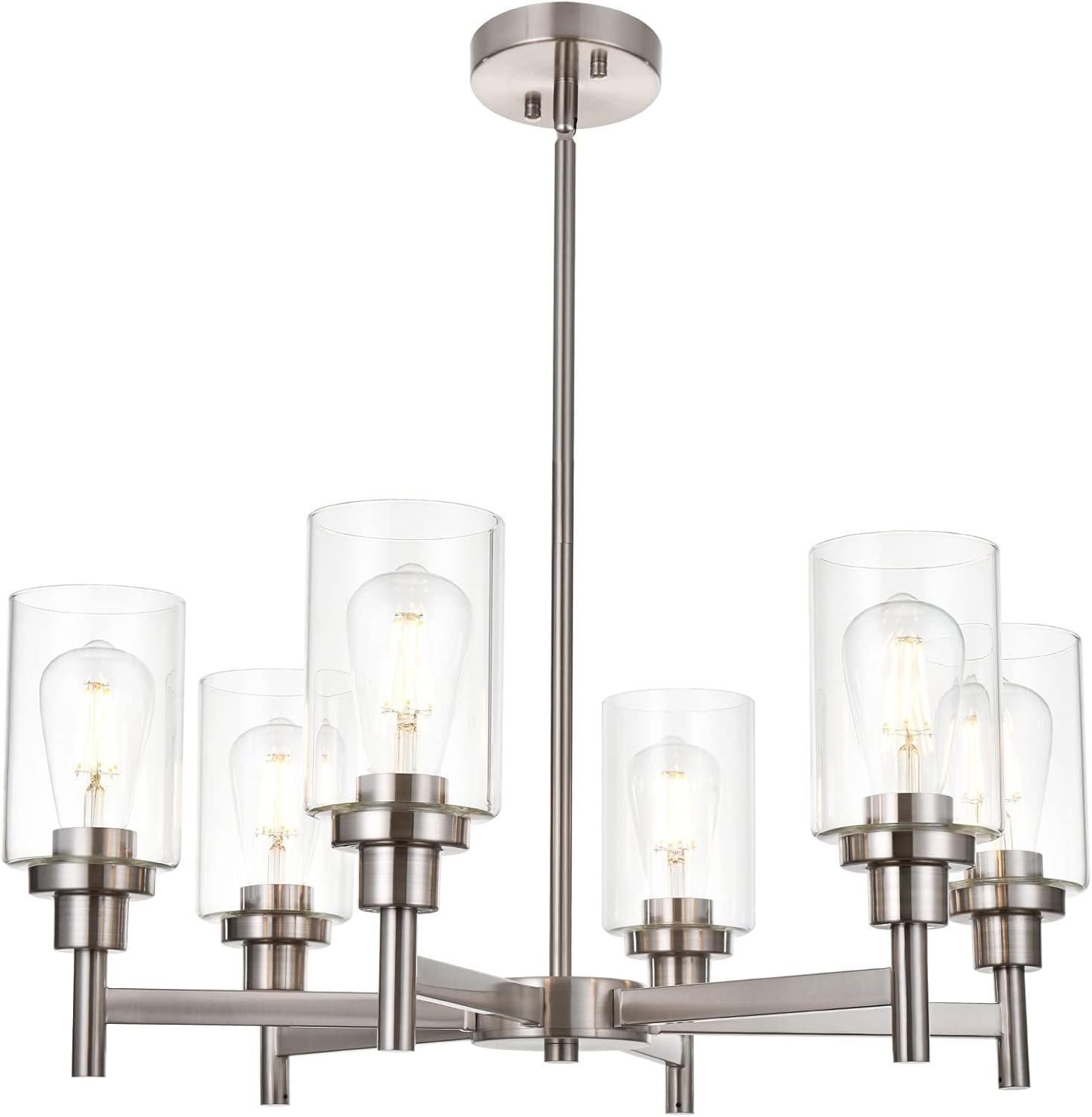 Modern Black Chandelier — 4-Light — Brushed Nickel