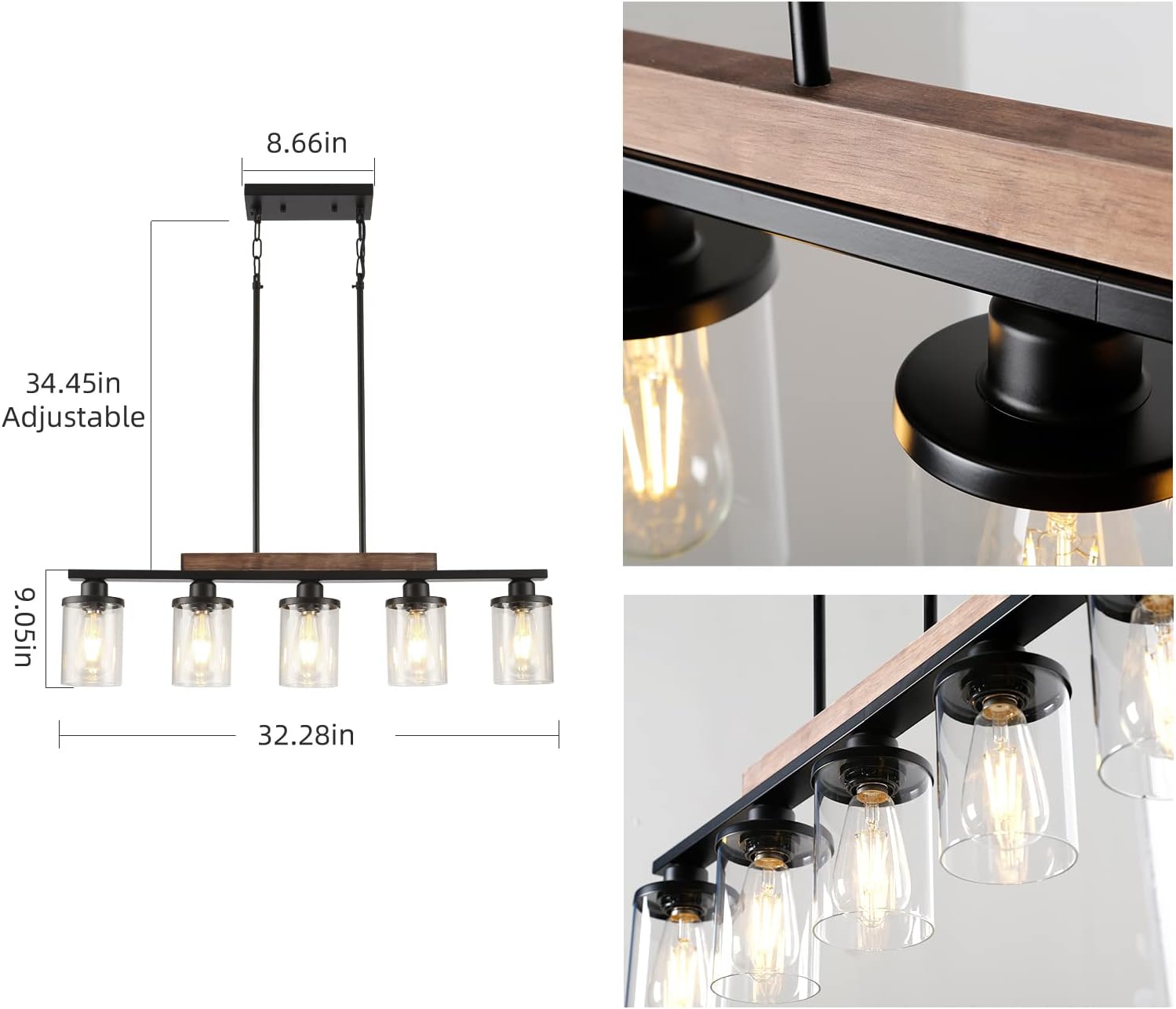 Farmhouse Black Chandelier — 5-Light - View 4