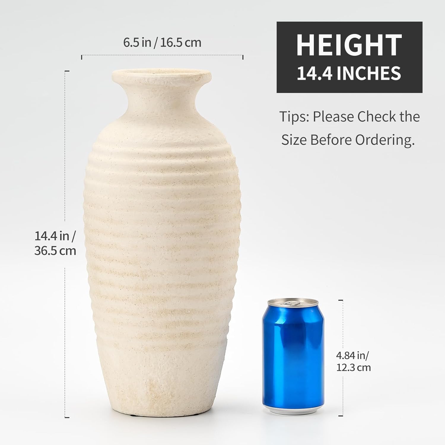 Vintage Farmhouse Beige Vase — 14.4" - View 2
