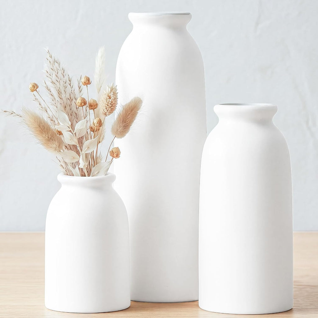 Farmhouse Beige Flower Vase — Set of 3 — 3pcs-warm White