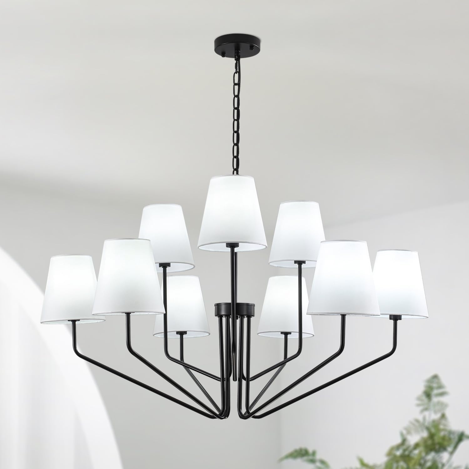 Farmhouse Black Chandelier — 9 Lights -Black & White
