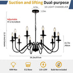 Farmhouse Beige Chandelier — 10-Light - View 3