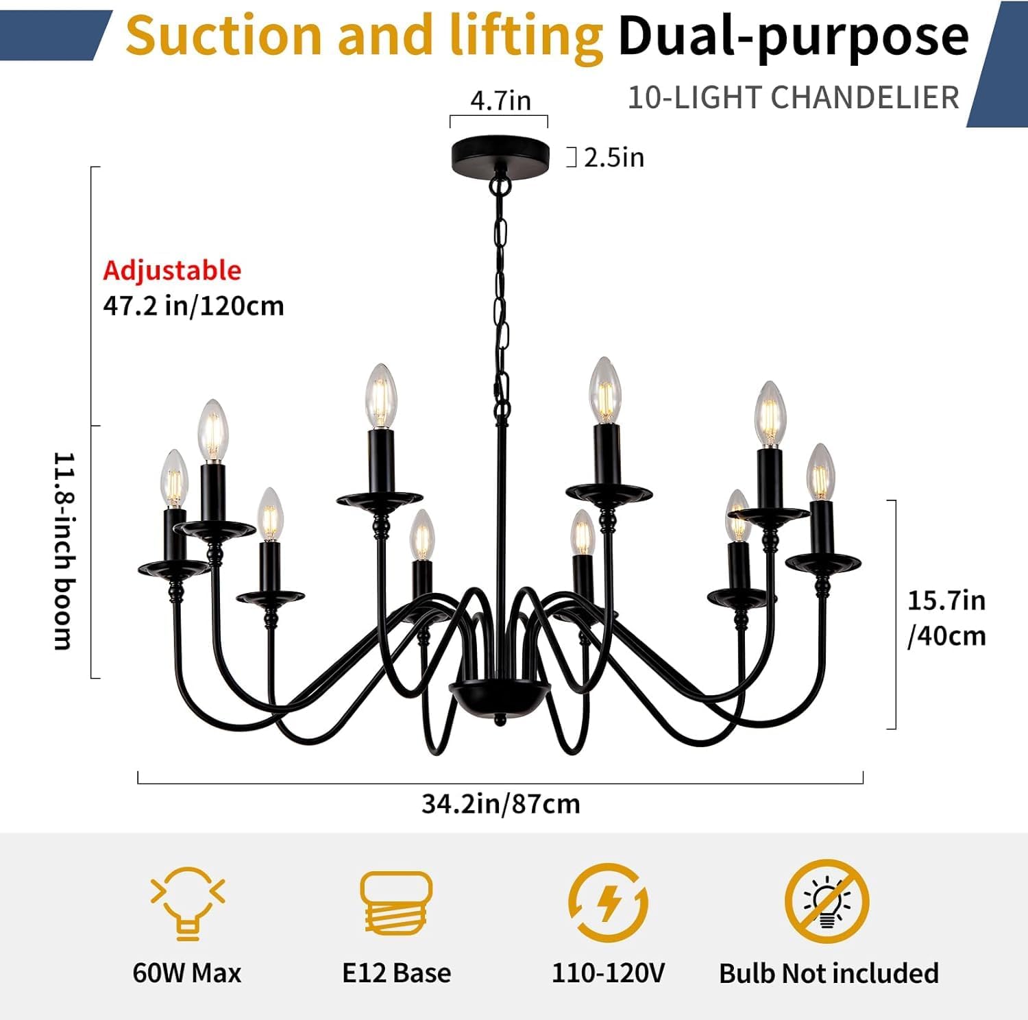 Farmhouse Beige Chandelier — 10-Light - View 3