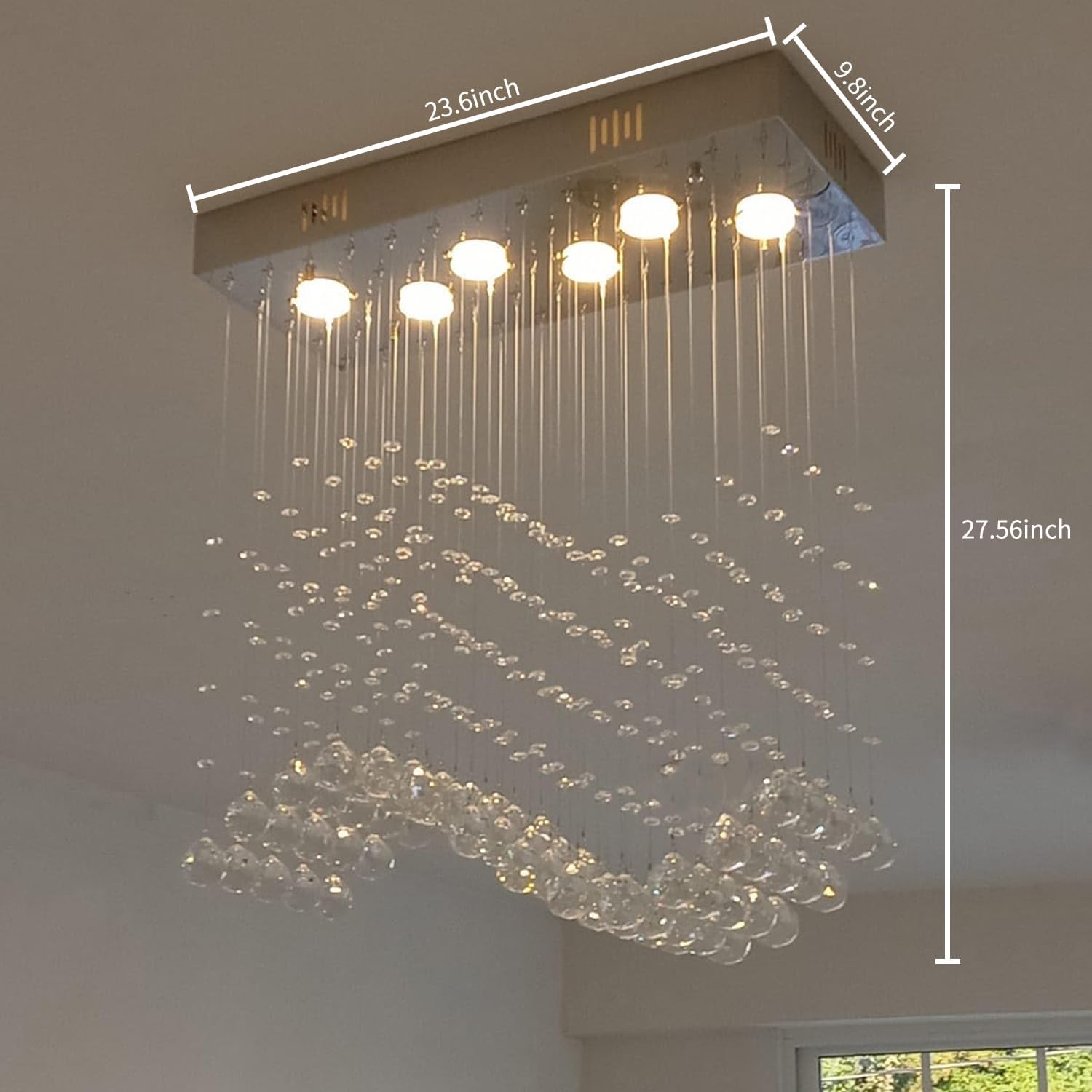 Rectangular Luxe Gold Chandelier — 23.6" - View 5