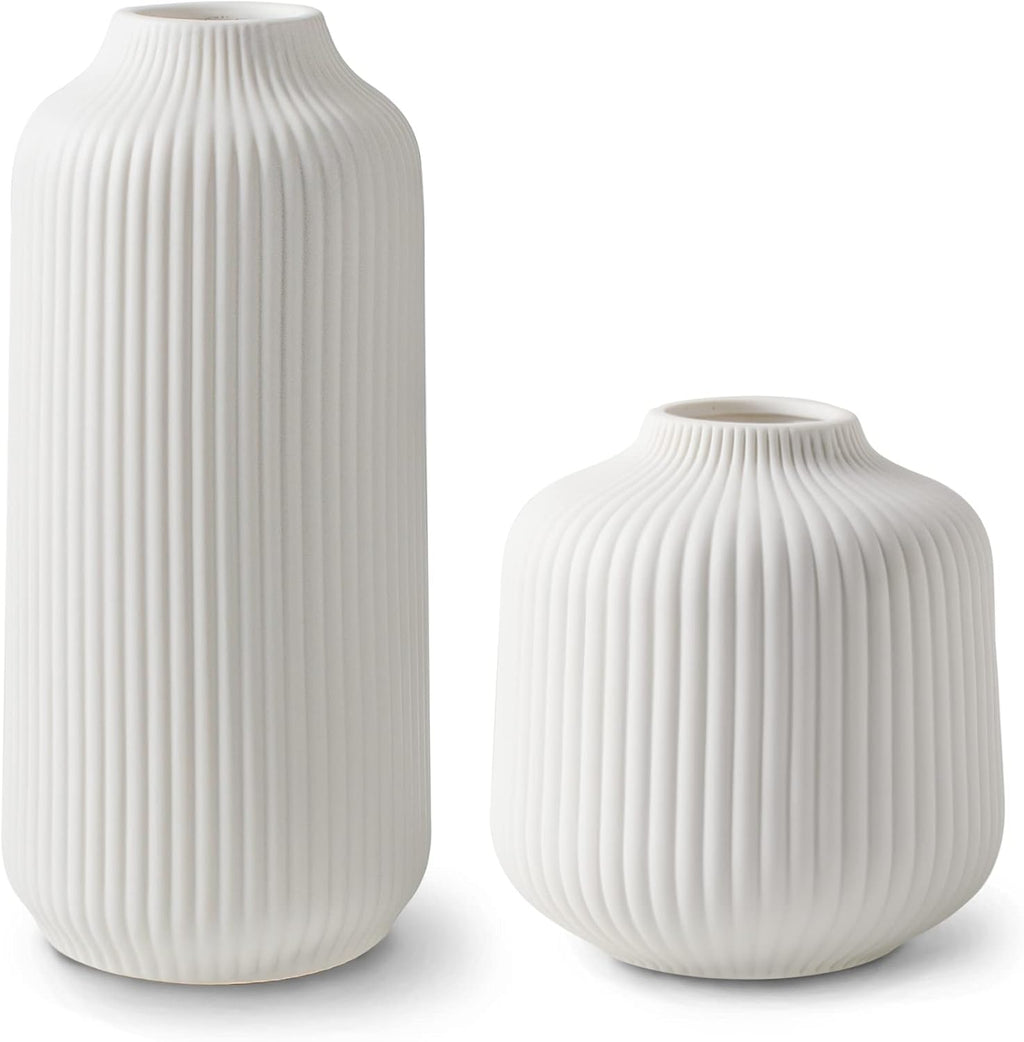 Boho Black Flower Vase — Set of 2 — White