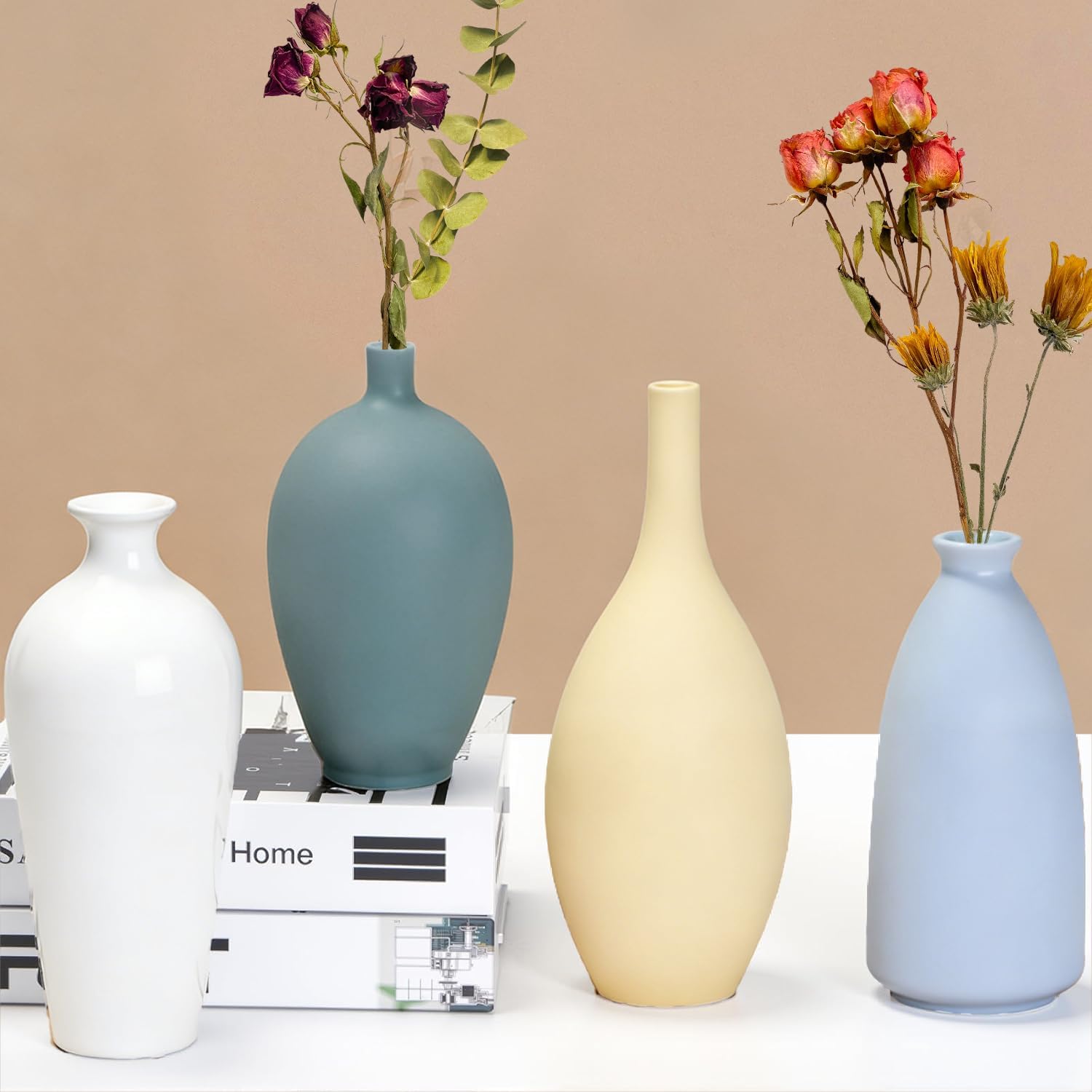 Farmhouse Beige Vase Set — Set of 4 — Cyan