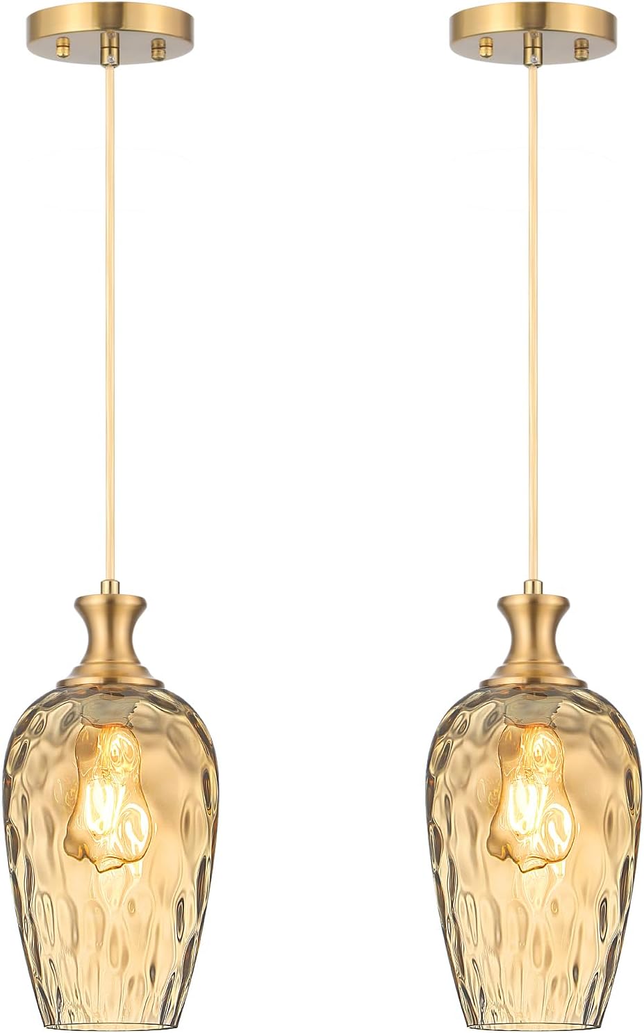 Farmhouse Black Pendant Light — 1-Light — Brushed Gold + Amber Glass