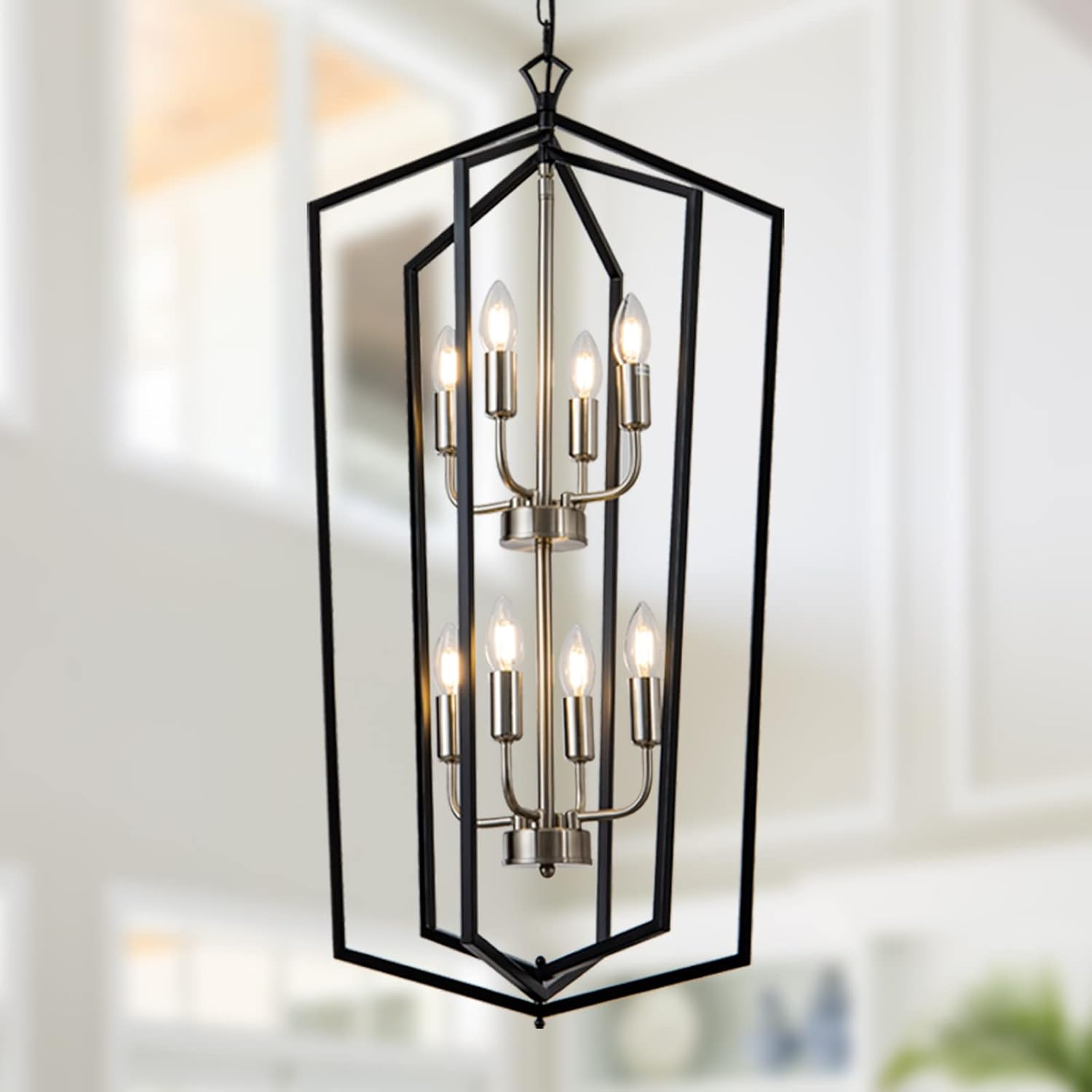 Farmhouse Black Chandelier — 4-Light — Black+Brushed Nickel