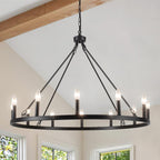 Round Farmhouse Black Chandelier — 12-Light