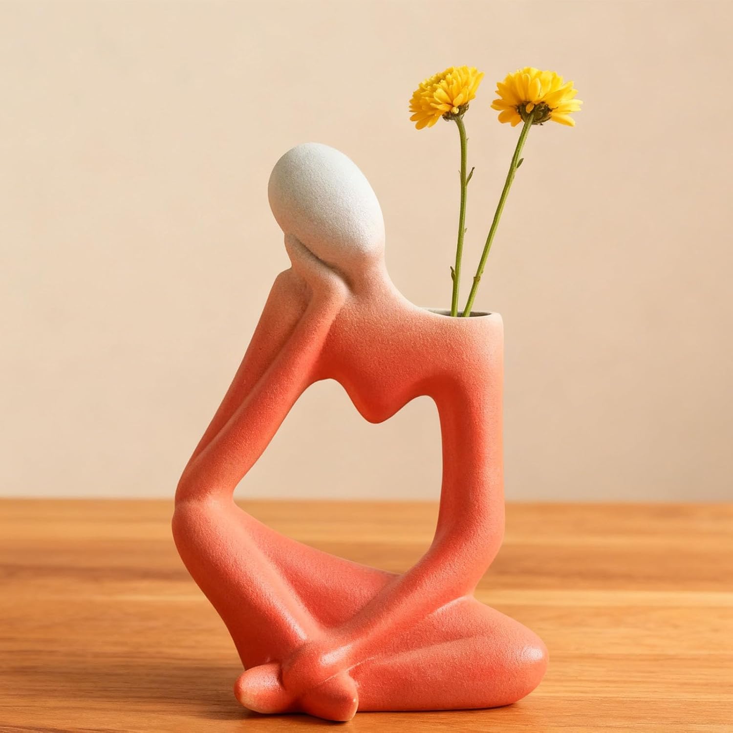Boho Beige Flower Vase — Red Ceramic Flower Vase for Home Decor