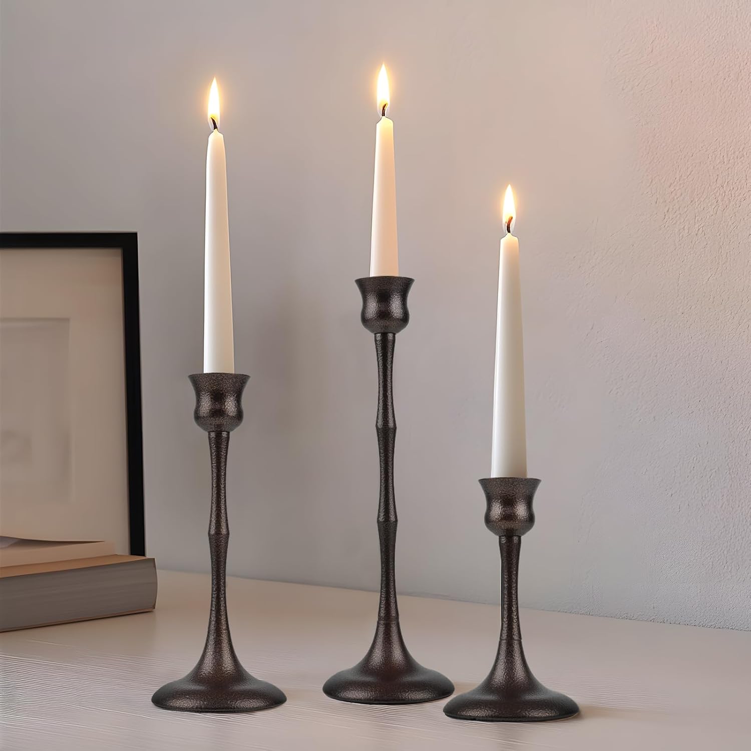 Vintage Black Candle — Set of 3 — Brown