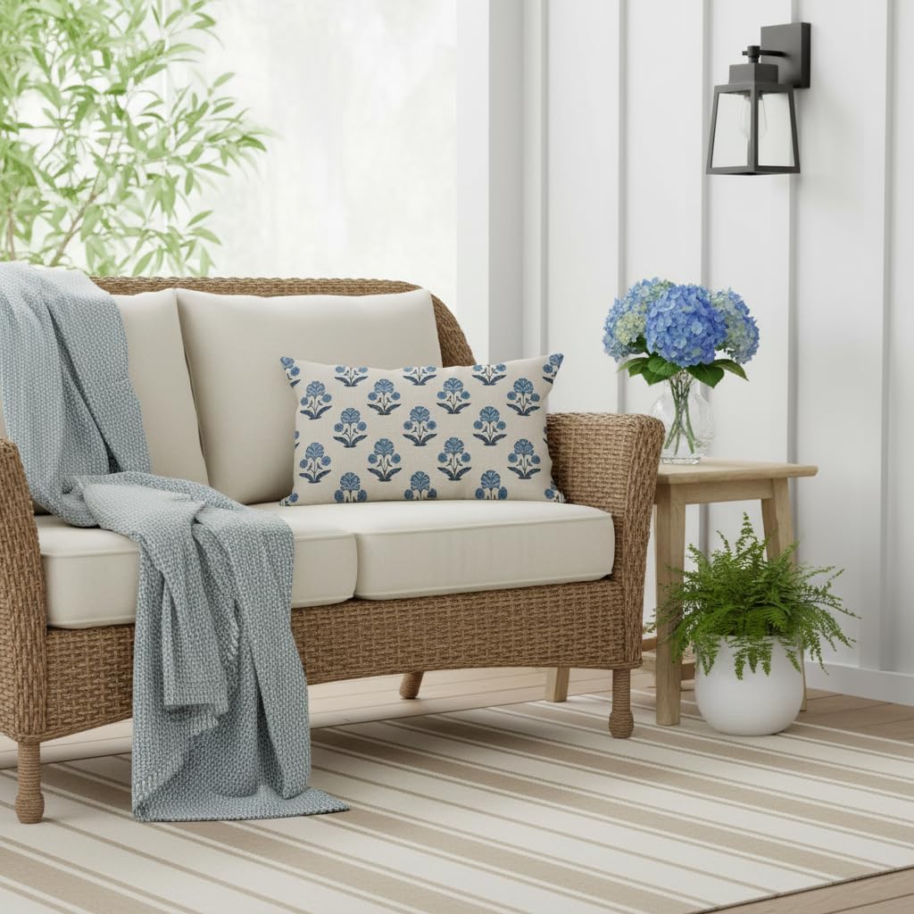 Lumbar Boho Blue Throw Pillow Cover — 20" - View 3