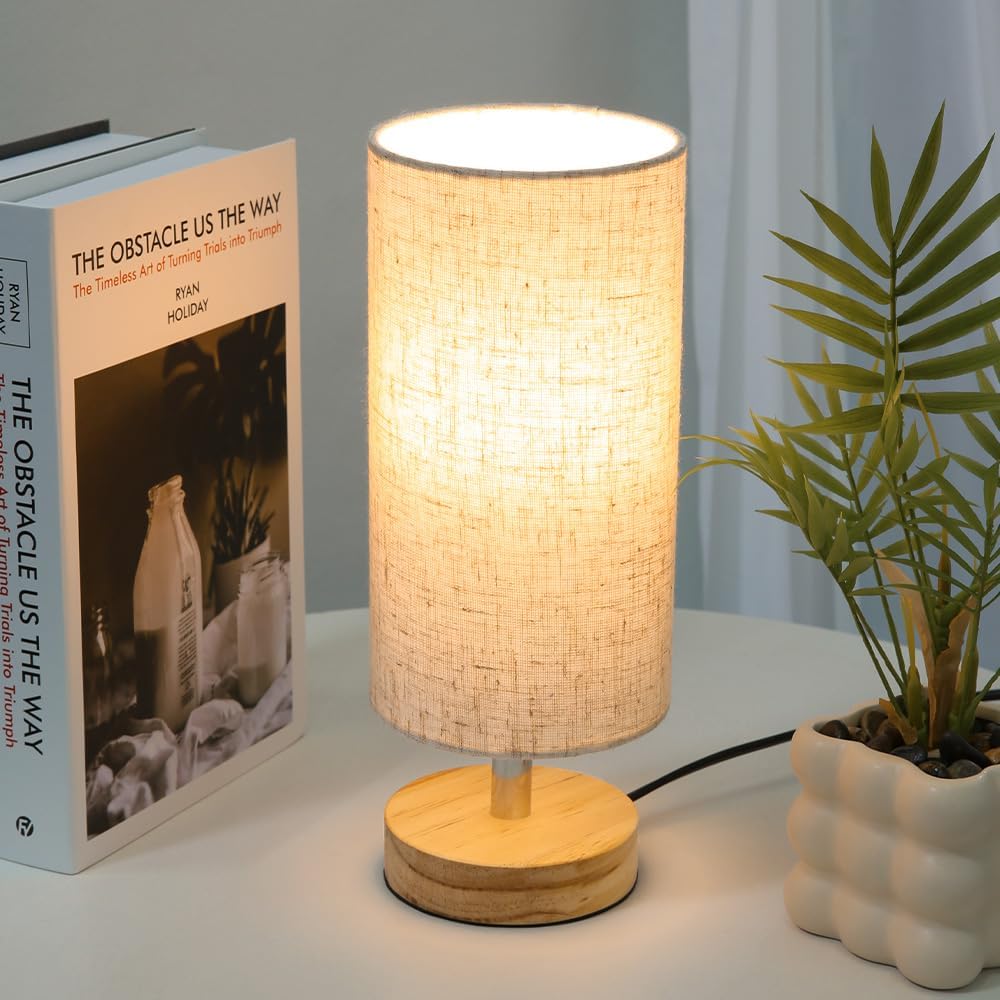 Linen Black Table Lamp — Wood