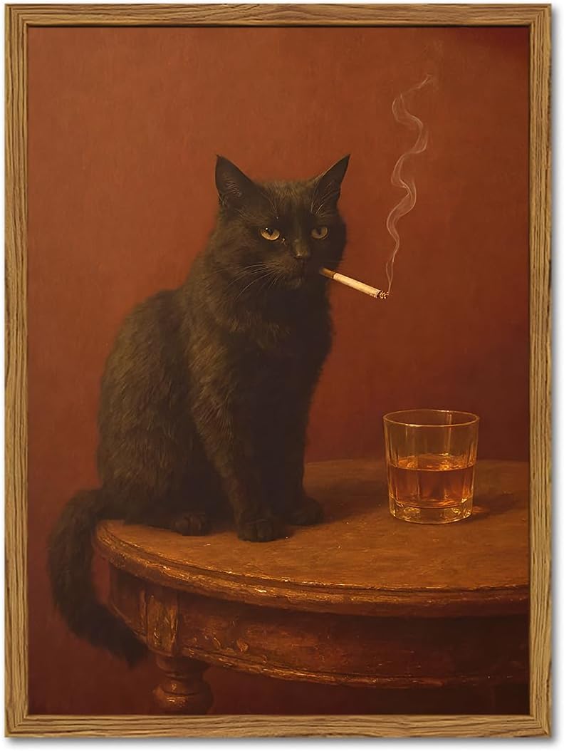 Framed Black Canvas Wall Art — 16" — Black Cat