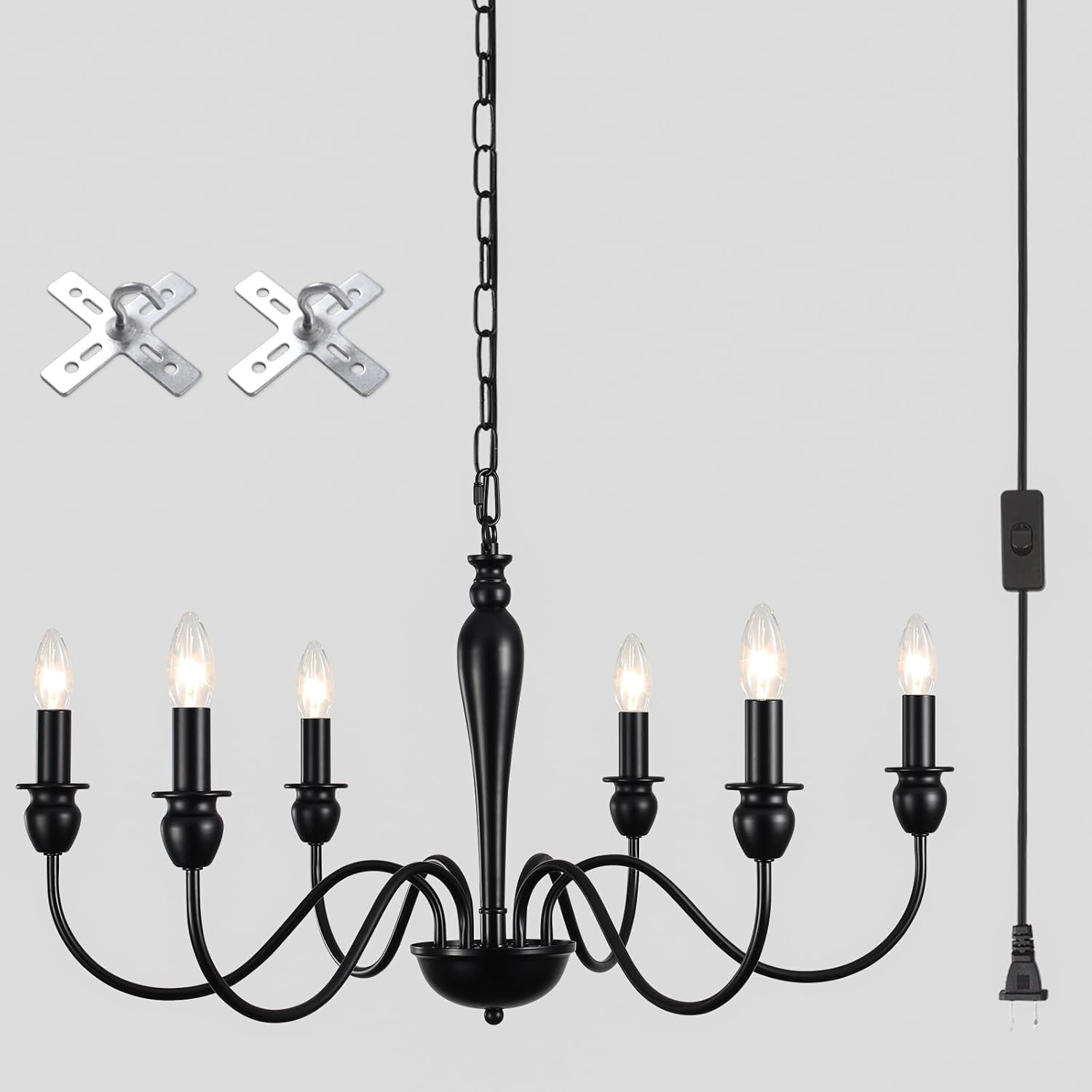 Farmhouse Black Chandelier — 6 Lights-Black-Plug In