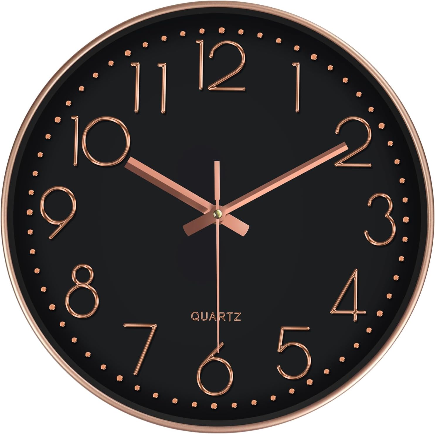 Battery Operated Modern Blue Wall Clock — 12" — Black Rose Gold