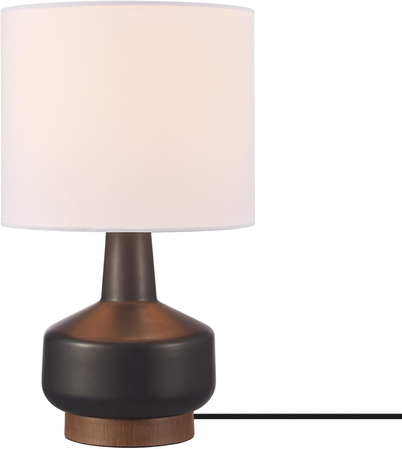 Linen Modern Beige Table Lamp — 15" — Black