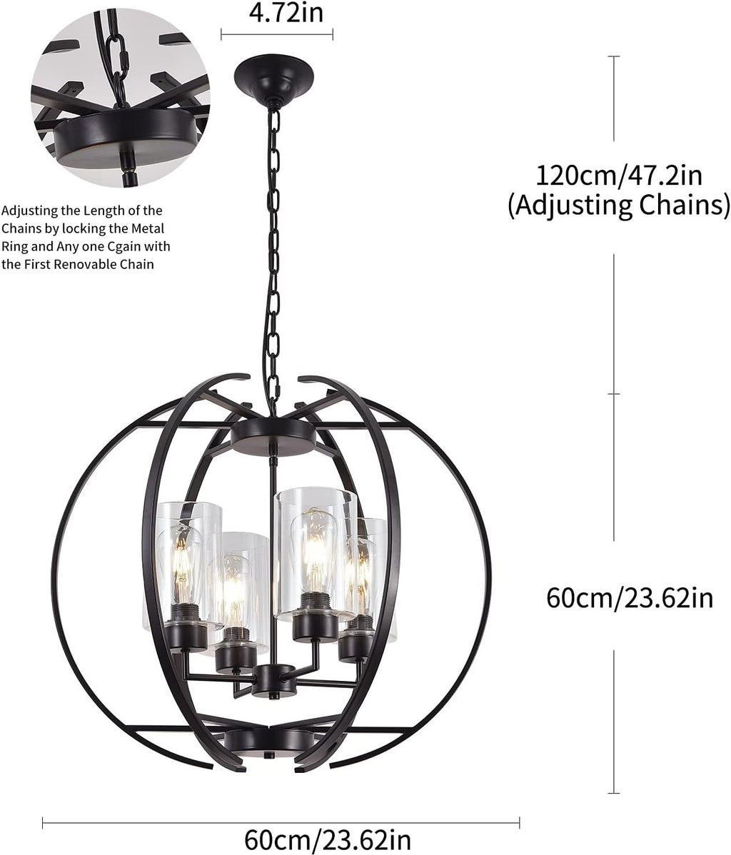 Farmhouse Black Chandelier — 4-Light - View 2