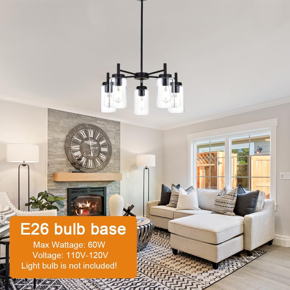 Vintage Modern Black Chandelier — 5-Light - View 3