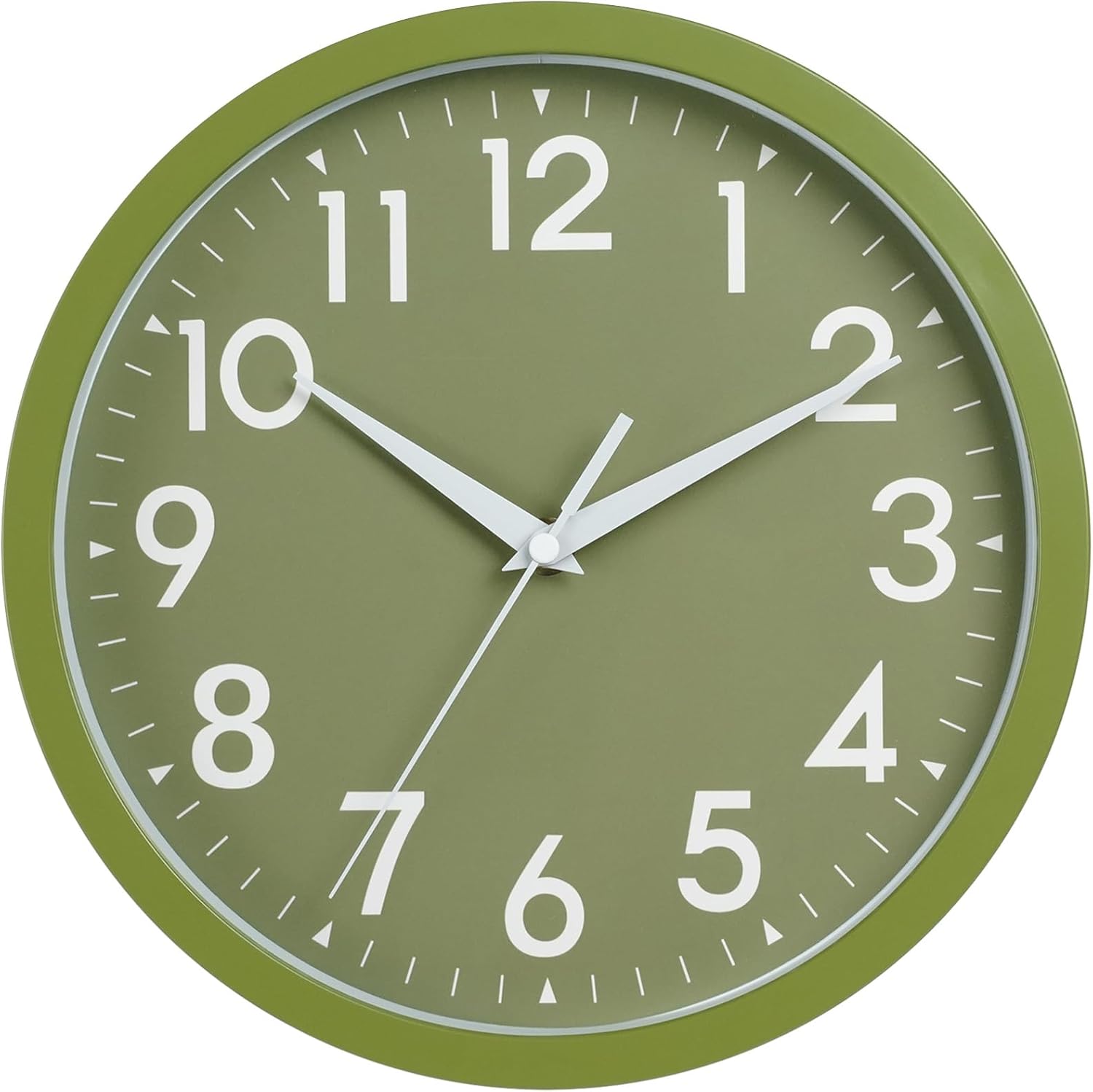 Battery Operated Black Wall Clock — 14" — G-olive Green