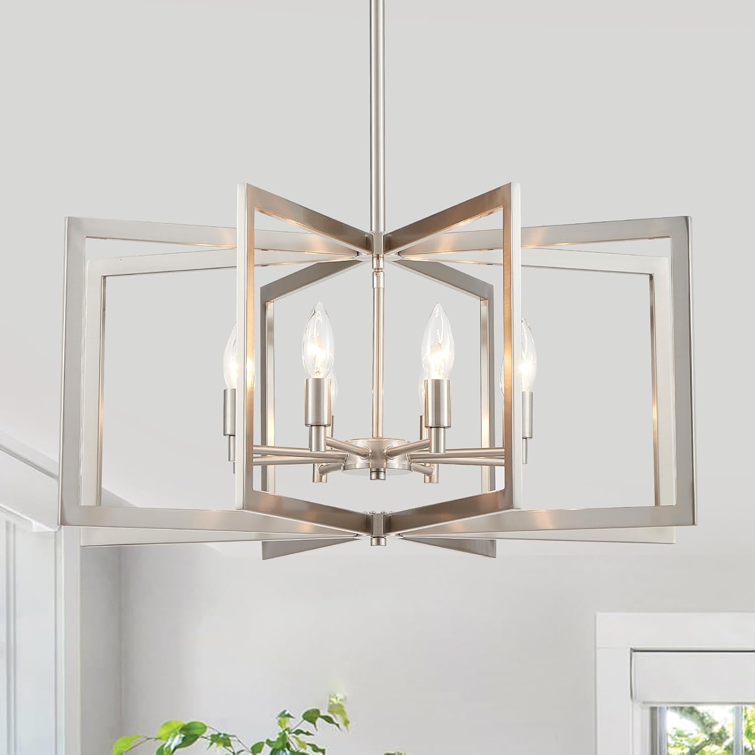 Modern Black Chandelier — 6-Light — Brushed Nickel 8-Light