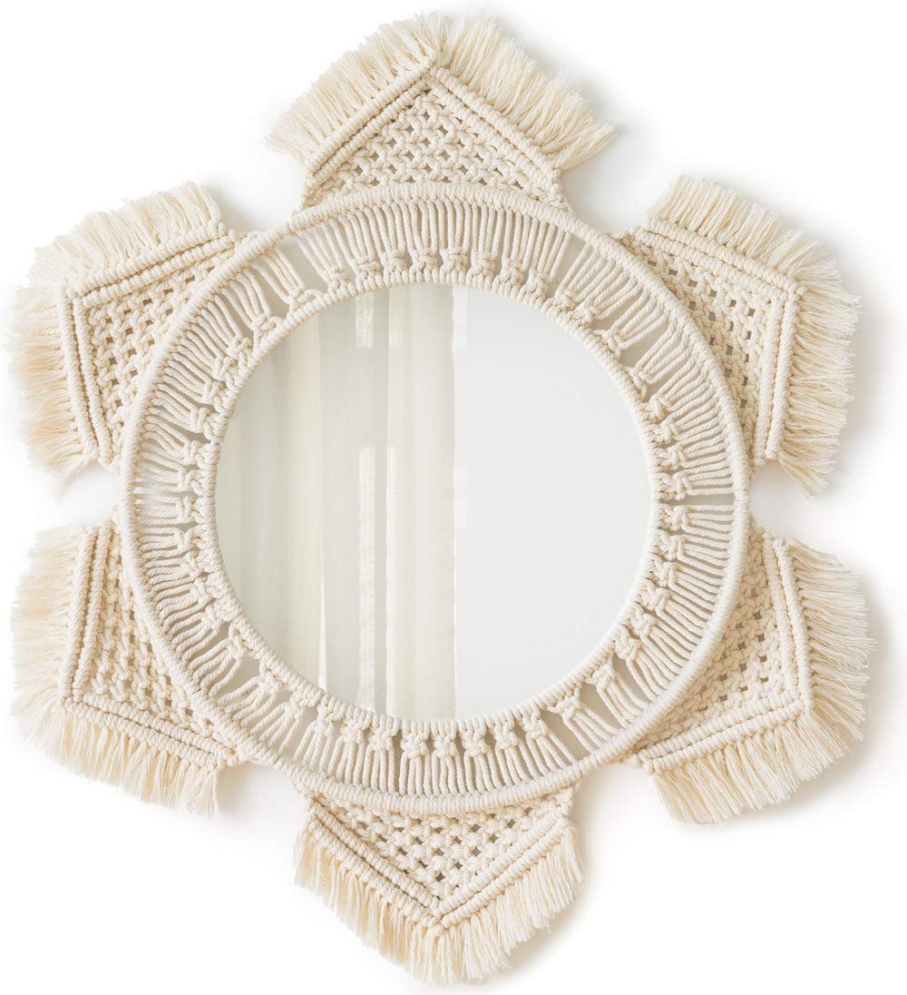 Round Boho Rattan Wall Mirror