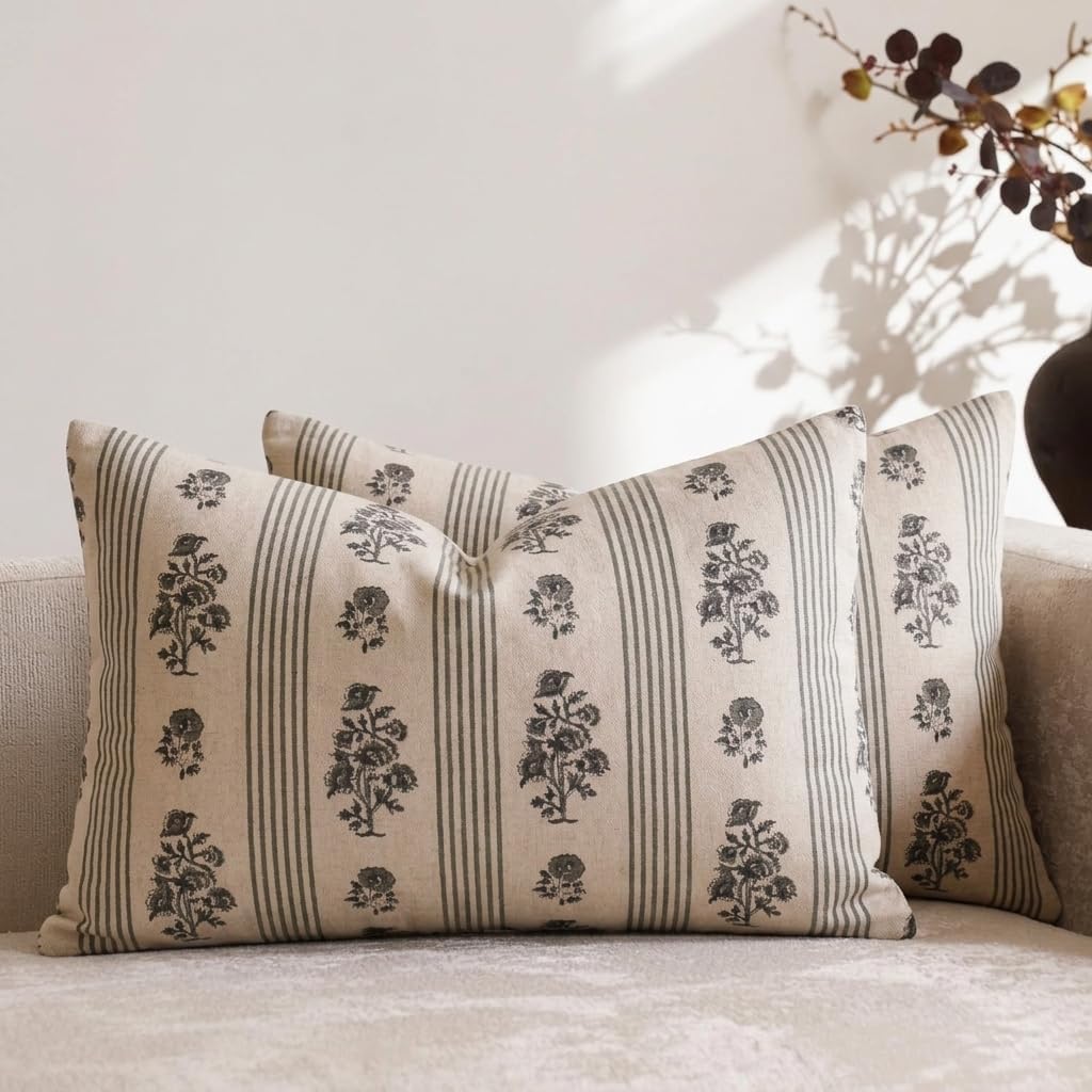 Farmhouse Beige Throw Pillow Cover — 18" — Dusty Green