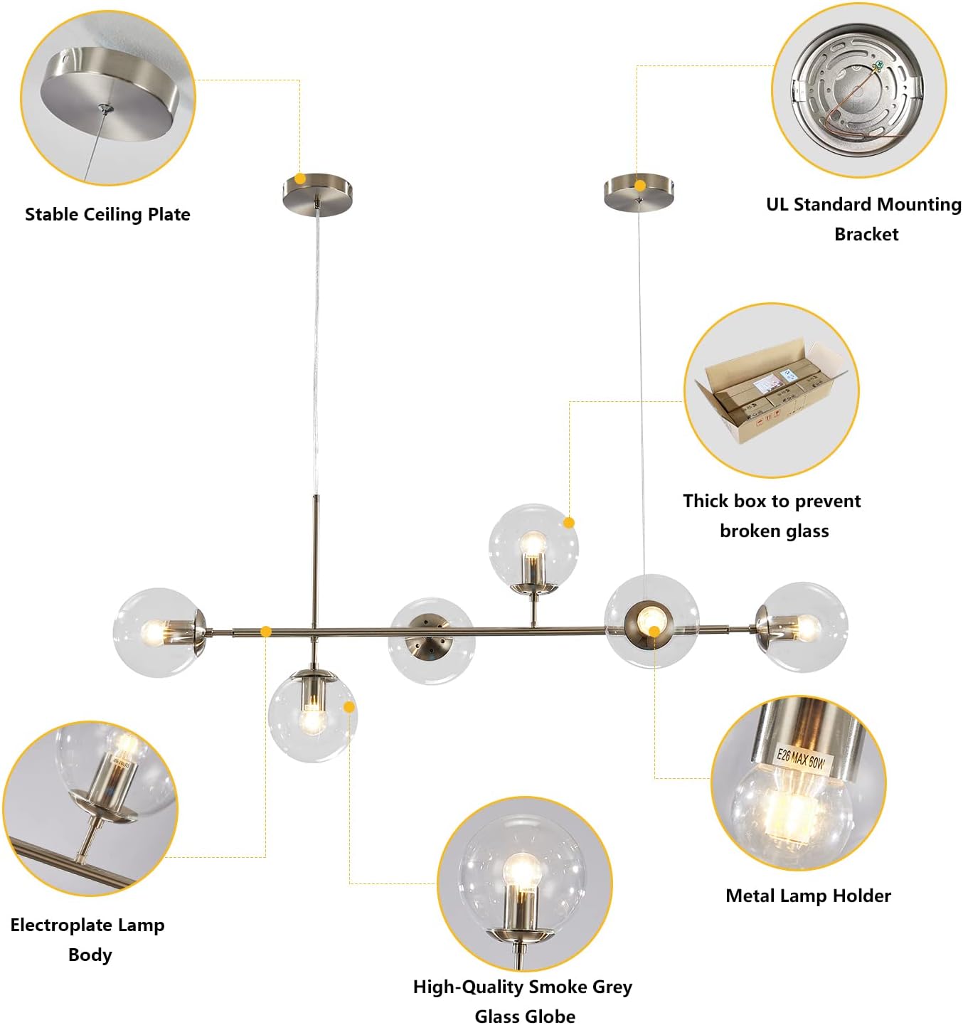 Mid-Century Gold Chandelier — 6-Light - View 3