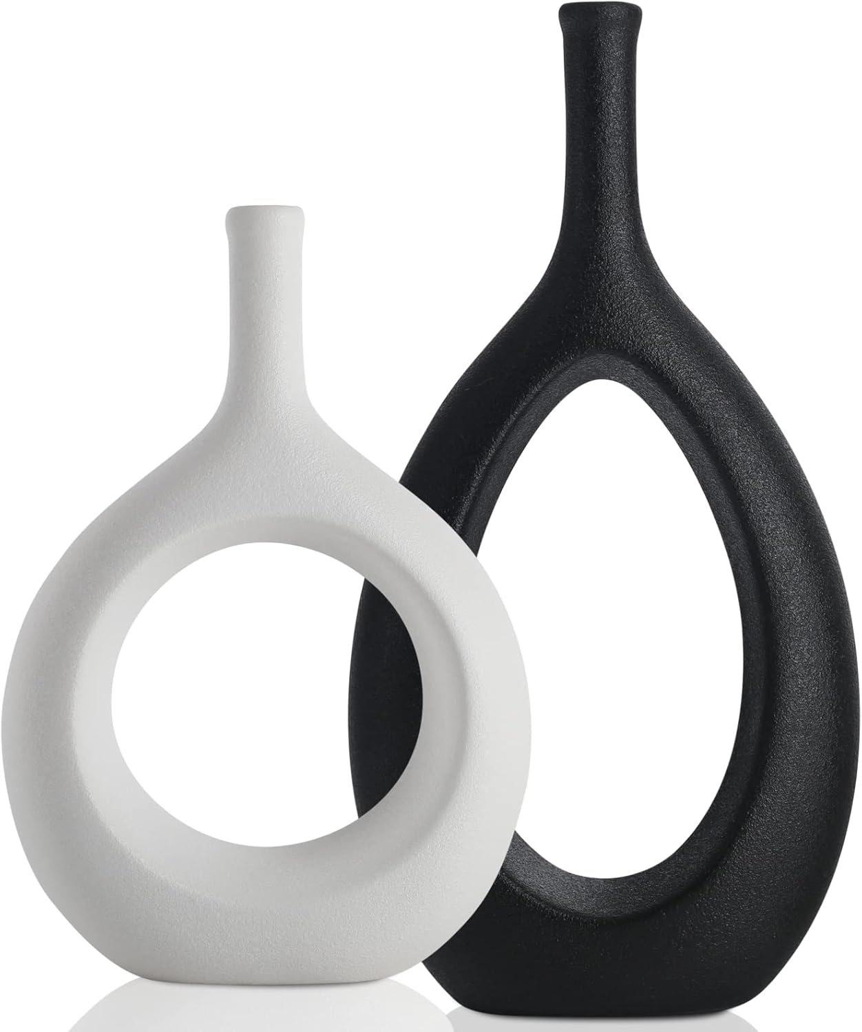 Boho Black Decorative Vase — Set of 2 — Big Black Little White