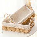 Oval Boho Beige Woven Basket — Set of 2 — Beige-Rectangluar
