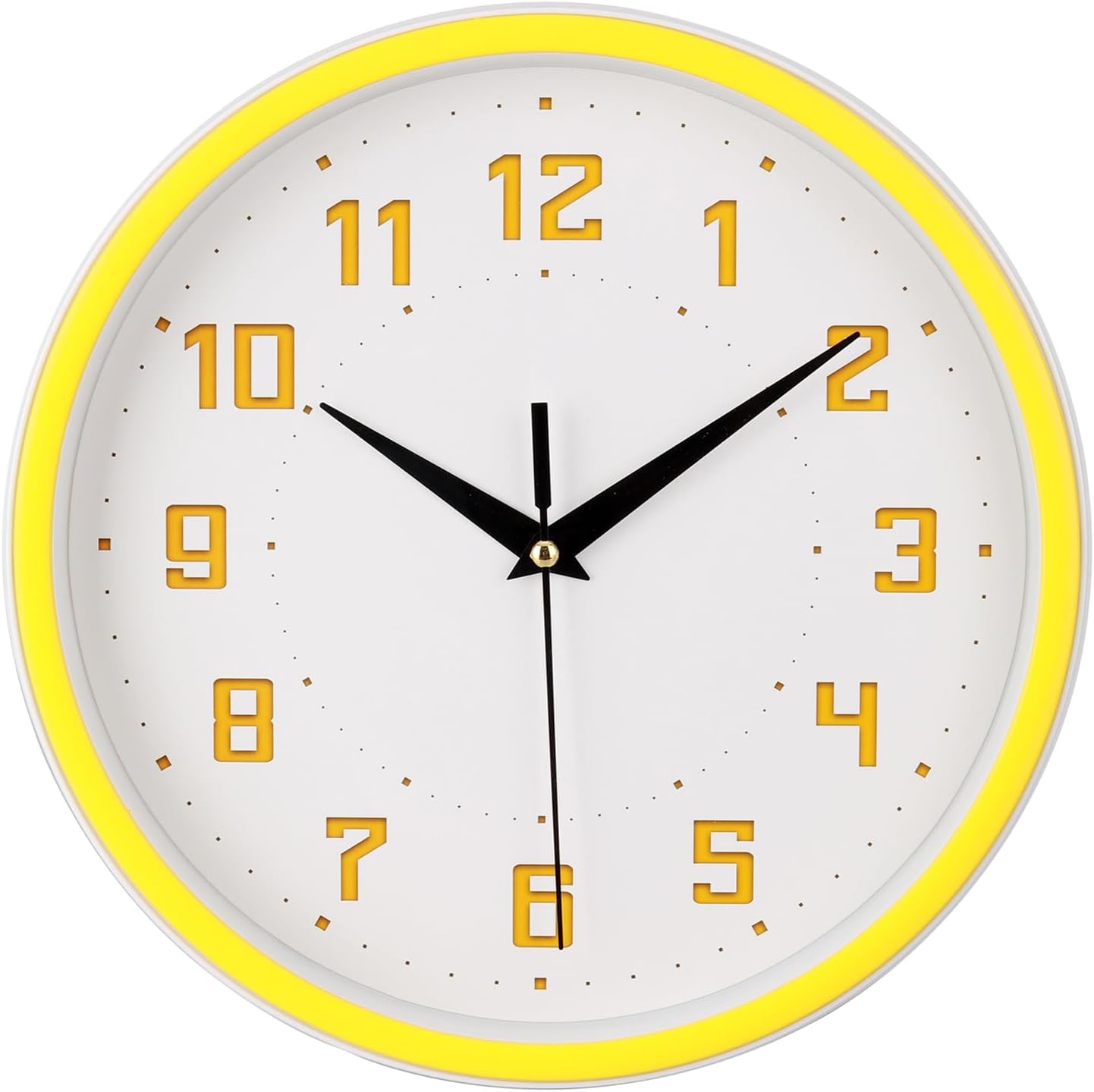 Round Modern Blue Wall Clock — 9" — Lemon Yellow