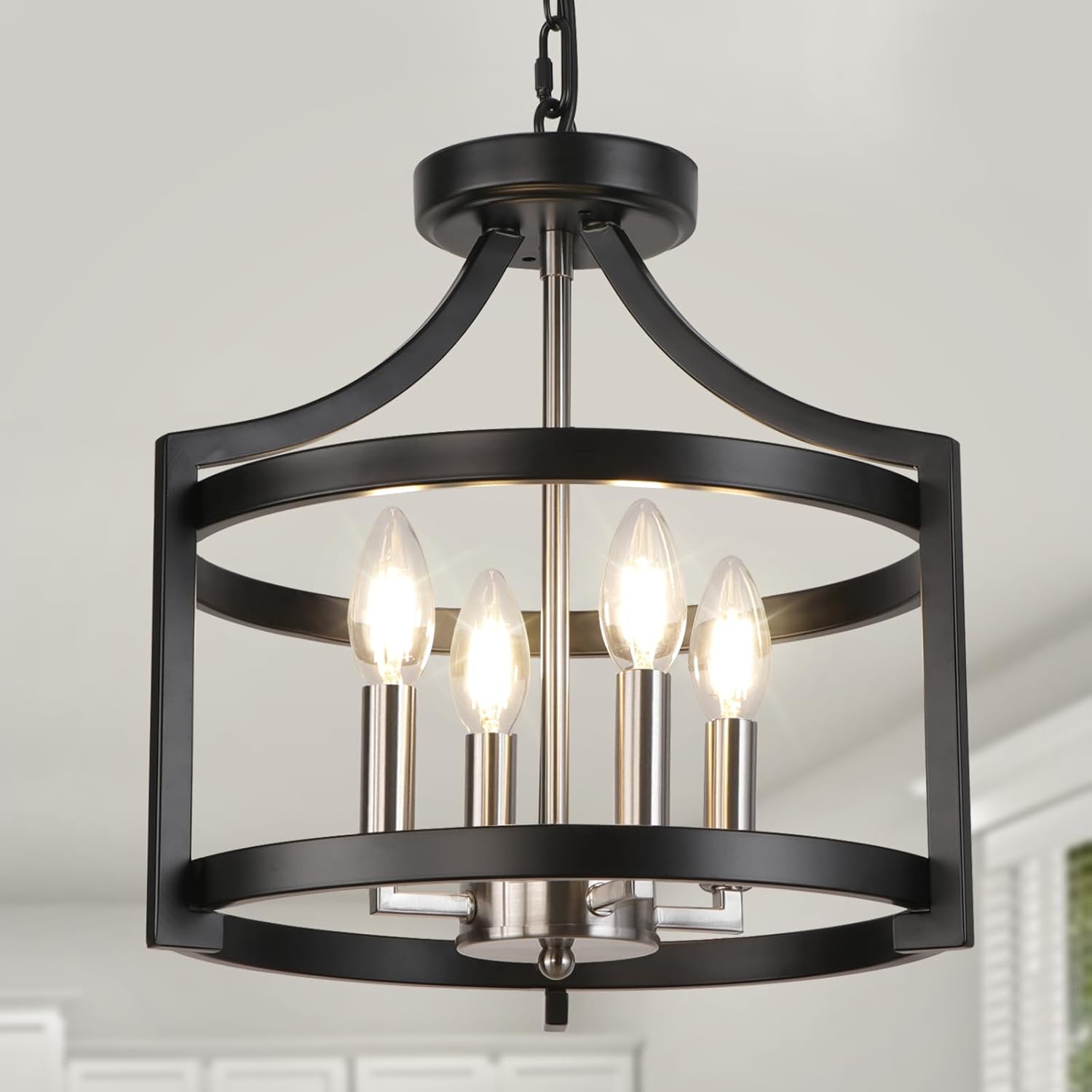 Convertible Farmhouse Black Chandelier — Black & Brushed Nickel