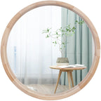 Round Farmhouse Wood Wall Mirror — 24"