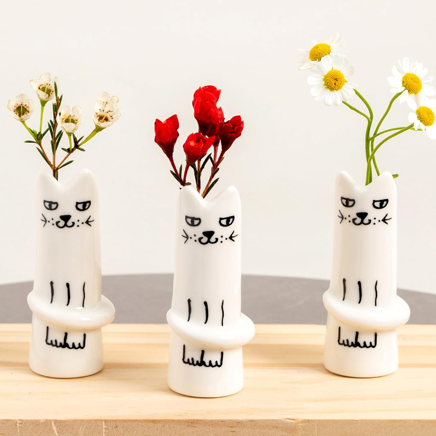 Ceramic Flower Vase — Set of 3 — 3 Pcs Cat Vase