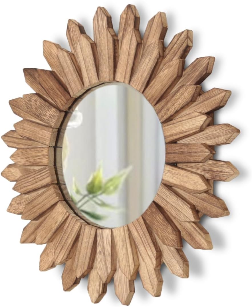 Round Boho Wood Mirror — 12" — 1