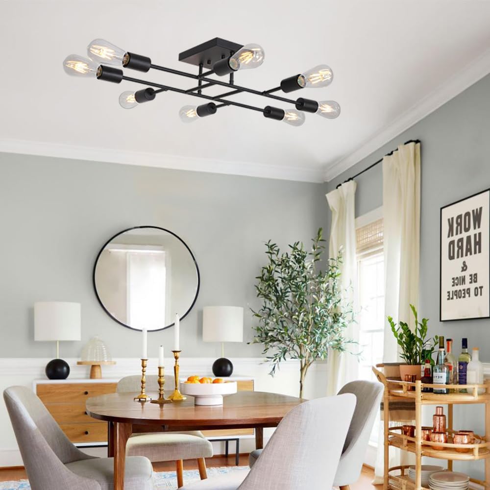 Mid-Century Black Chandelier — 8-Light — Black