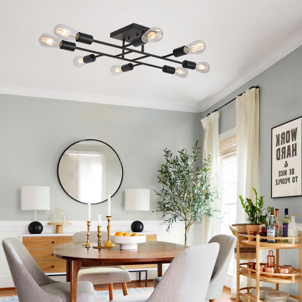 Mid-Century Black Chandelier — 8-Light