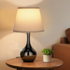Dimmable Beige Bedside Lamp — 16.1" — F. White Shade & Pearl-black Base